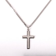 24" Sterling Silver Rhodium Plated Cross Necklace