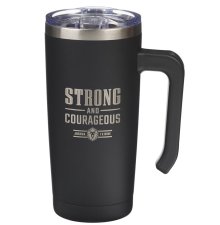Strong and Courageous Black Stainless Steel Travel Mug with Handle - Joshua 1:9