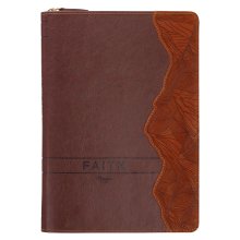 Faith Chestnut Brown Faux Leather Classic Journal with Zipper Closure - Matthew 17:20