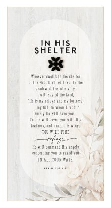 Plaque-Black Wood Emblem-In His Shelter (6.75 x 13.625)