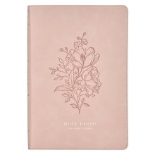 Pink Floral Faux Leather Large Print Thinline King James Version Bible with Thumb Index