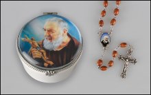 Saint Pio Wood Rosary with Porcelain Box