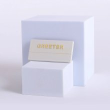 Badge Greeter White Plastic / Gold Letters Pack of 24