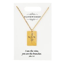 Necklace-Rectangle-I Am The Vine...-Gold Plated (John 15:5) (15" w/ 2" Extender)