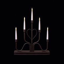 32cm Lit Black Metal Modern Heart Design Candle Bridge with 5 LED and Timer - Battery Operated