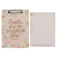 Clipboard w/Pad Coral Floral Consider How the Wildflowers Grow Luke 12:27