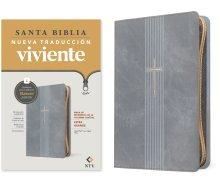 Biblia de referencia en la columna central NTV, letra grande de zíper con Filament (SentiPiel, Gris, Letra Roja)