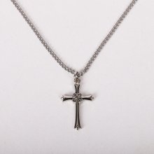 18" Sterling Silver Cross With Cubic Zirconia Necklace