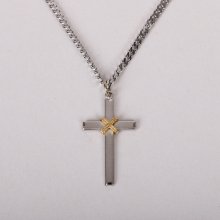 24" Sterling Silver Cross Necklace with Gold Rope Design