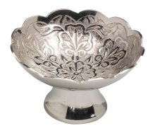 Nickel Plated Incense Bowl with Flower Design D 8 cm