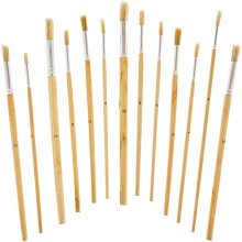 Round Tip Hog Hair Paint Brushes (Pack of 12)