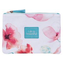 Zipped Pouch Canvas Coral Poppies Beautiful