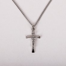 18" Sterling Silver Inscription Crucifix Necklace