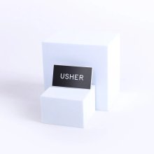Badge Engraved Usher Black Clip