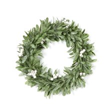35cm Frosted Mistletoe Wreath with White Berries
