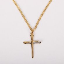 24" Gold Over Sterling Necklace with Two Toned Nail Cross Design