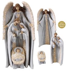 9 1/2" Resin Holy Family & Angel Nativity