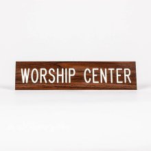 Sign Engraved Worship Center Adhesive Back Walnut