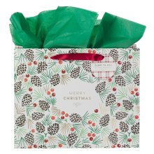 Gift Bag LG Landscape Merry Christmas Plaid Luke 2:14