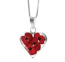 Rememberance Silver Poppy Heart Pendant With 16" Sterling Silver Chain - (Pp18)