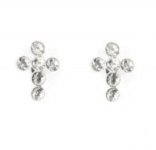 Sterling Silver White Crystal Cross Stud Earrings (R9245/W)