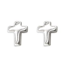 Sterling Silver Puff Cross Stud Earrings (H1097)