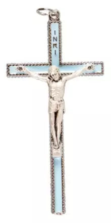 Metal/Blue Enamel Crucifix 3 1/2  inch
