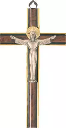 Wood Crucifix/ Metal Risen Christ 8 inch