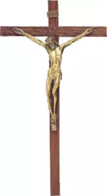 Wood Hanging Crucifix 18 3/4 inch/Brass Corpus