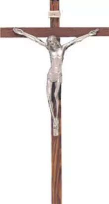 Wood Hanging Crucifix 19 inch/Metal Corpus