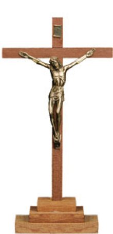 Wood Standing Crucifix 7 inch/Brass Corpus