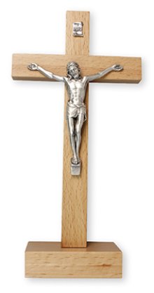 Pear Wood Standing Crucifix 8 1/2 inch/Metal Corpus
