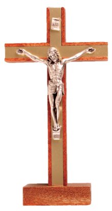 Mahogany Wood Standing Crucifix 6 1/2 inch
