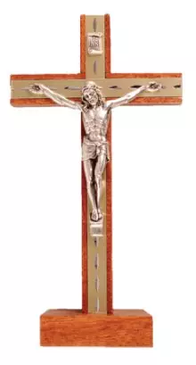 Mahogany Wood Standing Crucifix 6 1/2 inch