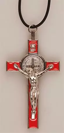 Metal/Red Enamel Benedict Crucifix - 3 inch