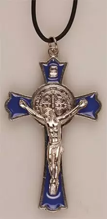 Metal/Blue Enamel Benedict Crucifix- 3 inch