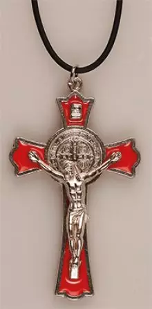 Metal/Red Enamel Benedict Crucifix- 3 inch