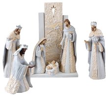 6 Piece 9 1/2" Resin Grey & Gold Nativity Set
