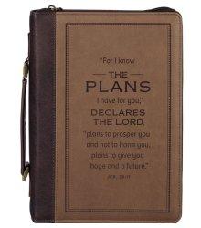 The Plans Cocoa Brown and Taupe Faux Leather Classic Bible Cover - Jeremiah 29:11