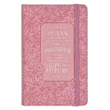 Small Notebook with Elastic Closure Faux Hardcover Pink I Know The Plans Jer. 29:11
