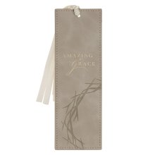 Bookmark Faux Leather Taupe Amazing Grace Isa. 53:5