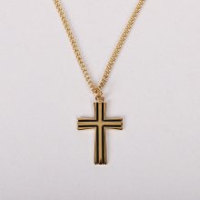 18" Gold Over Sterling Silver Cross Necklace with Black Inlay