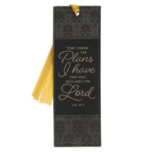 Bookmark Faux Leather Two-tone Charcoal and Black  I Know the Plans Jer. 29:11