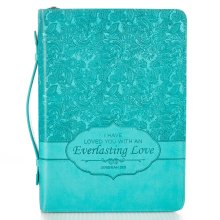 Medium Everlasting Love Turquoise Faux Leather Bible Cover - Jeremiah 31:3
