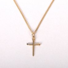 18" Gold Over Sterling Silver Nail Cross Design Necklace