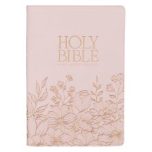 Whisper Pink Floral Faux Leather Large Print Thinline King James with Thumb Index