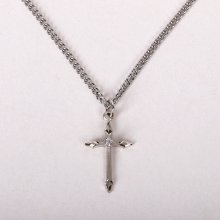 16-18" Platinum Plated Brass Chain with Sterling Silver Cross Stone Necklace