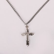 18" Sterling Silver Wheat Design Cross Necklace
