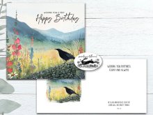 Blackbird on Stone Wall Birthday Card