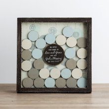 Love and Grace - Wood & Glass Guest Shadow Box Plaque with Wooden Coins